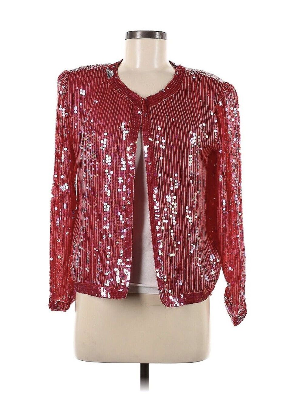 VTG Sweelo Kazar 100% Silk Linked Beaded Sequin Jacket Red Pink Medium